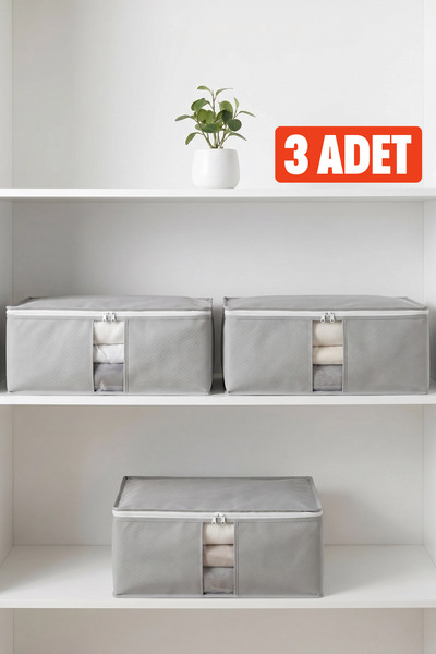 EVSELLA 3’lü Antrasit Pencereli Baza Altı Çekyat Hurç Organizer 60×40×22 cm