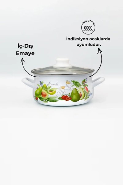 Bonera Oală emailată de 16 cm cu model avocado