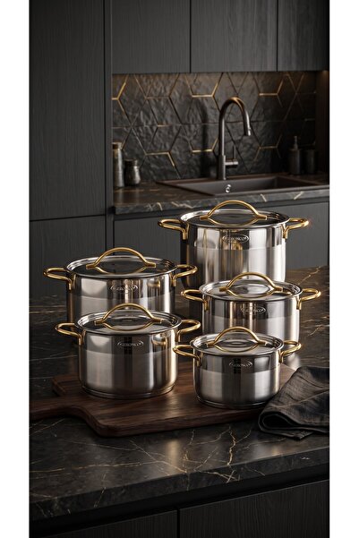 Bonera Isabella 10 Piece Steel Cookware Set Gold