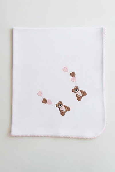 Petite Miracles Pink Teddy Bear Embroidered Baby Blanket 100% Cotton - 70X80 cm