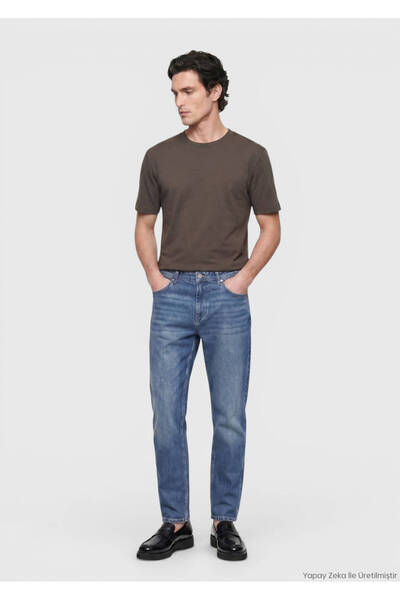 Ramsey Indigo Regular Fit Denim Cotton Blend Trousers