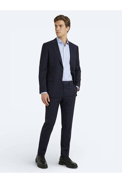 Kip Navy Blue Straight Modern Fit Wool Blended Suit