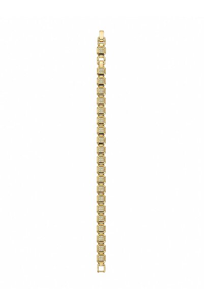 Selay Accessory سوار سلسلة بتفاصيل حجرية ذهبية - سوار نسائي أنيق بشكل مربع