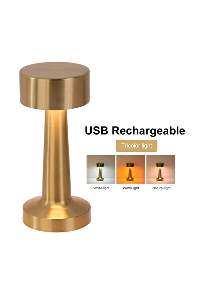 Choice Gold LED Table Lamp Retro Bar Touch Dimmable 3 Color Rechargeable Dini...