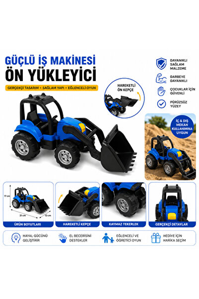 ela777 Erkek Çocuk Oyuncak Traktör Iş Makinesi Mavi Tarım Aracı Kepçe 777 31x...