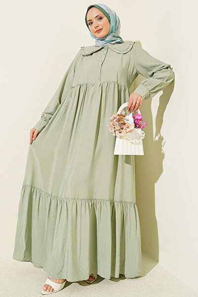 Merterium Women's Baby Collar Long Hijab Dress 1552 - E.Green