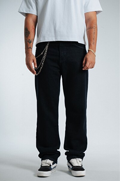 GRJ denim بنطلون جينز رجالي فضفاض باللون الأزرق الداكن