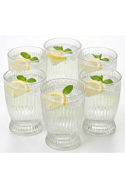AUROV AV Set 6 Pahare Sticla Design Vintage cu Relief, 285ml, Ideal pentru Li...