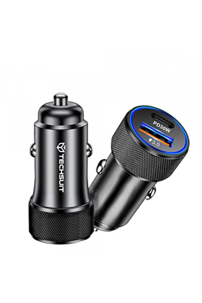 Techsuit Incarcator Auto C2 VoltDuo, 30W, 3A, 1 x USB-A - 1 x USB-C, Negru
