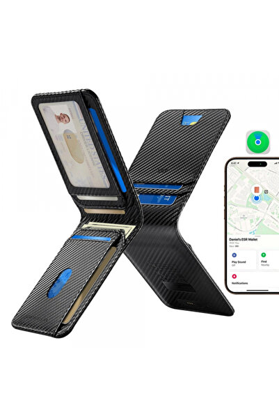 ESR Portofel Classic Geo Carbon cu functie Find My si Protectie RFID, Negru