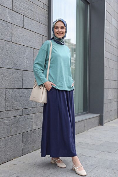 Modamorfo Round Neck Casual Combed Cotton Tunic -Mint