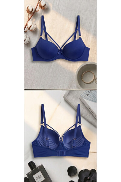 Lavint Homewear Light Blue Half Push-Up Bra with Micro Silicone Bones and Straps