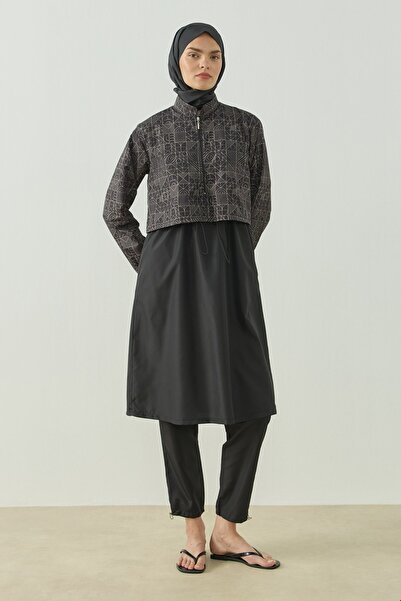QANU Pattern Tesettür Mayo Tunik Siyah