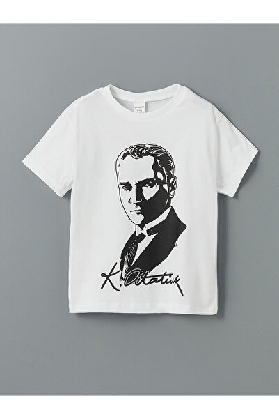 LC Waikiki Original Oval Collar Ataturk Printed Boys' T-Shirt