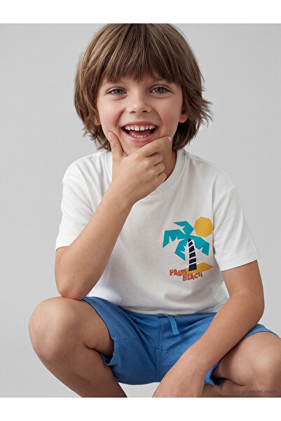 LC Waikiki Original Oval Collar Printed Boy's T-Shirt