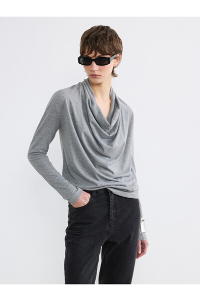 LC Waikiki Trendlucky Draped Collar Blouse with Difference in Color