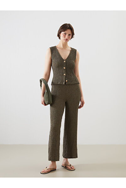 LC Waikiki Trendlucky Women's Textured Trousers with Elastic Waist and Differ...