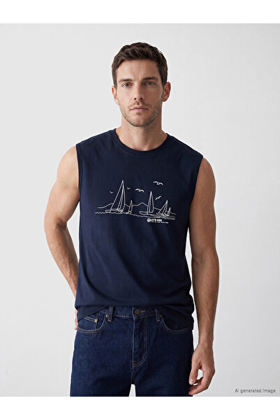 LC Waikiki Original Oval Collar Printed Men's Sleeveless T-Shirt