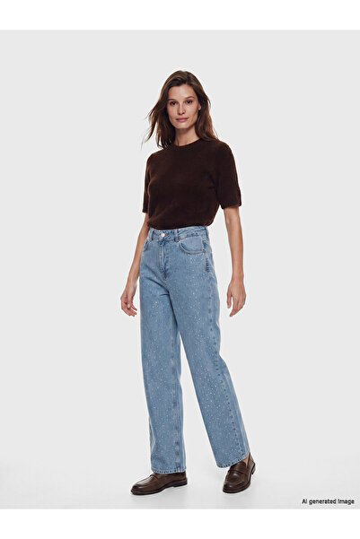 LC Waikiki Trendlucky Wideleg Women's Jean Pants with Stones in Difference Co...