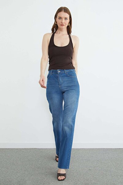 Fulla Moda Yüksek Bel Kesik Paça Jean