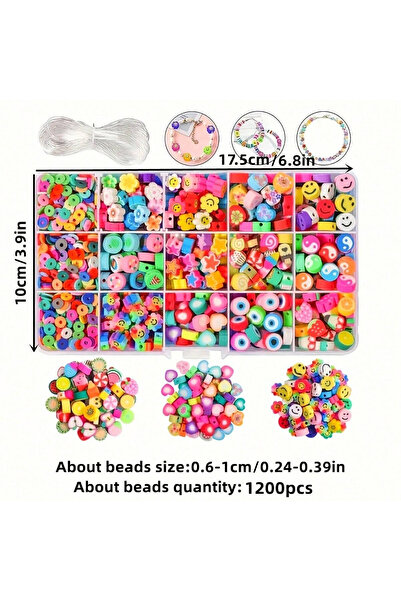 Choice 1200pcs 1450/1200/250pcs Polymer Clay Beads Set, Flower Smiling Face B...