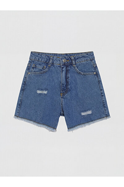 LC Waikiki Vizyon New Season Ripped Detailed Girls' Jean Shorts