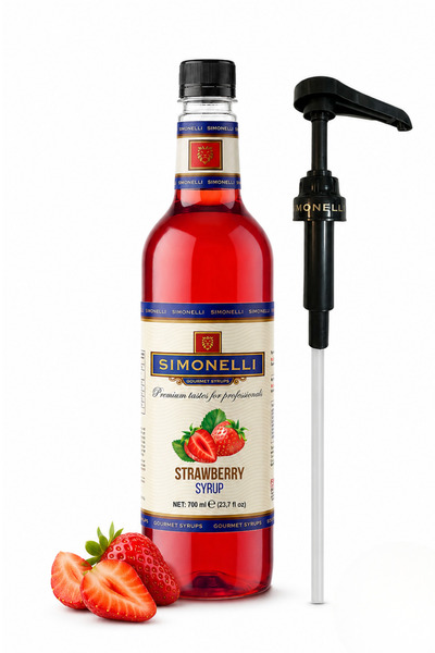 Simonelli Çilek Aromalı Kahve Şurubu 700 ml - İçecek ve Kokteyl Şurubu (Pompa...