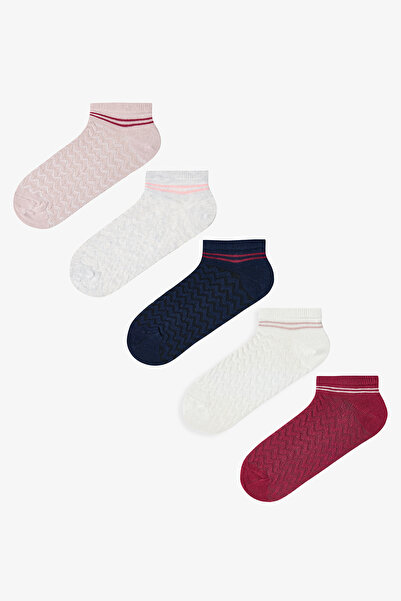 Penti Beyaz Gri Stripe Jacquard 5'li Patik Çorap