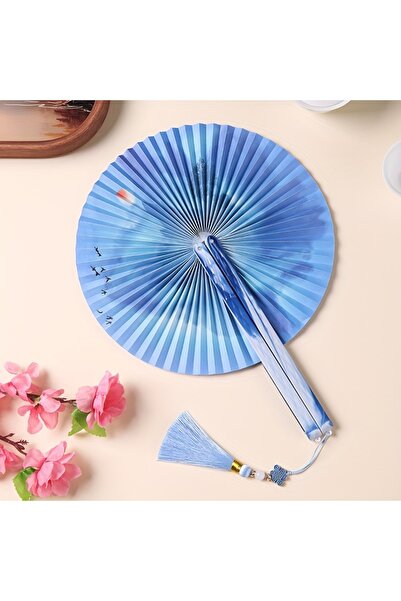 Choice5 SKY BLUE Chinese Folding Tassel Paper Fan - Traditional Floral Design...
