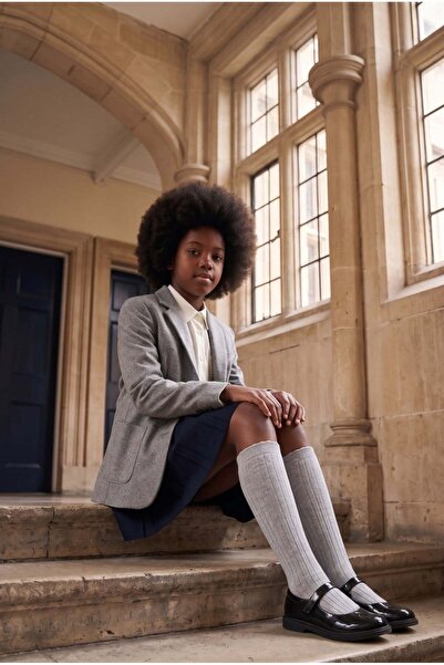 Katia&Bony Girl's Cotton Gray Melange Knee-Length School Socks