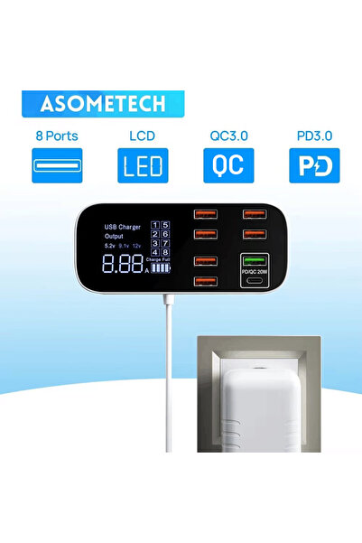 Choice EU Plug ASOMETECH 8 Port Desktop USB Charger Station With LED Display ...