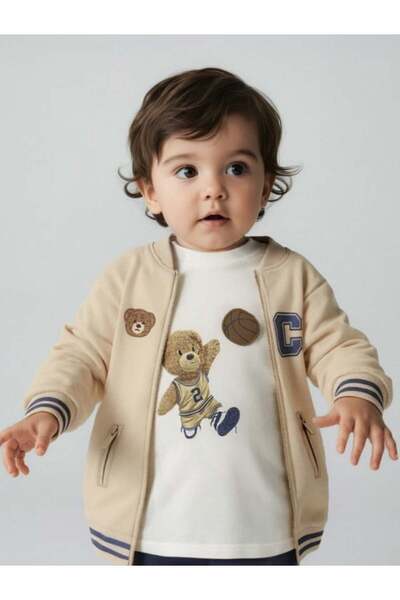 MAYORAL Baby Boy Teddy Bear Print College Jacket 0-4 Years Old Brown