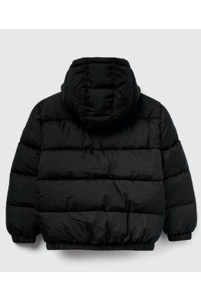 United Colors of Benetton Boy's Black Logo Embroidered Thick Coat
