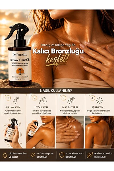 Dr.Purelux Bronzlaştırıcı Yağ | Kakao & Havuç & Hindistan Ceviz İçeren Bronzluk & Yoğun Nemlendirici 200 ml