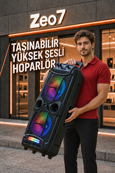 Zeo7 Çift 8 İnç 20W Bluetooth Karaoke Hoparlör, USB/TF/AUX/FM, TWS, Kablolu M...