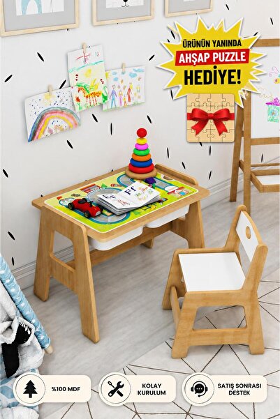 Jest Dekor Konsept Lesson Montessori Ahşap Aktivite Masa Sandalye Takımı