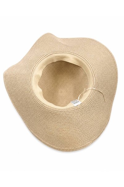 Moda Accessories Wide Brim Summer Straw Hat with Polka Dot Ribbon Detail