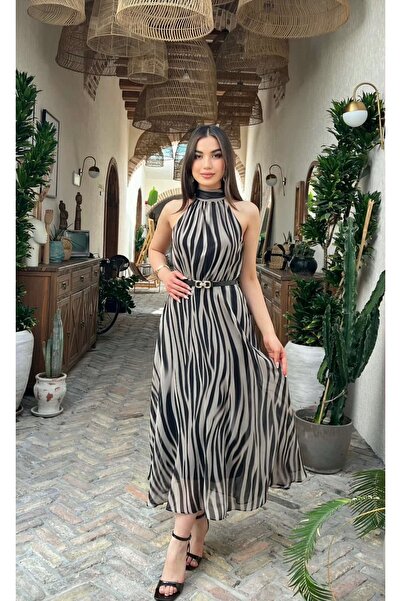 Moda Banuş Zebra Chiffon Lined Dress