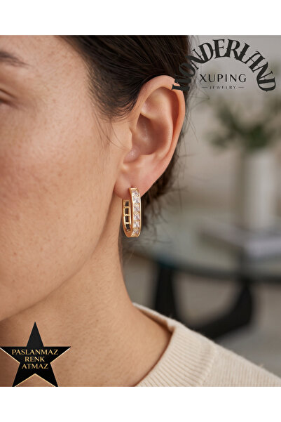 XUPING JEWELRY Kristal Taşlı Oval Kadın Küpe - 14K Altın Renginde - Kararmaz