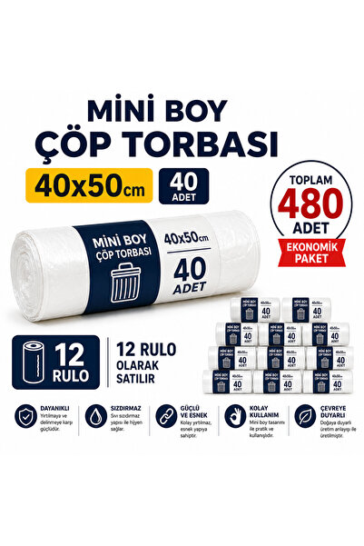 livaambalaj Küçük Boy Beyaz Çöp Poşeti 40x50 cm - 480 Adet (12 Rulo) - Mutfak...