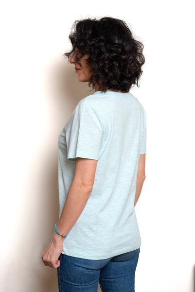 SİSTERS2HC Women's Mint Green V-Neck Short Sleeve Relaxed Cut Body