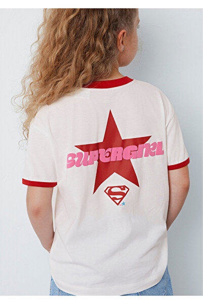 Mavi Supergirl Baskılı Ekru Tişört Loose Fit / Bol Rahat Kesim 7610496-70057