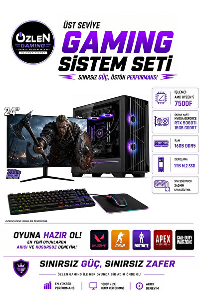 ÖZLEN XL42 RYZEN 5 7500F RTX 5060 Tİ 16GB 1TB M.2 SSD 16GB DDR5 RAM 24'' Full...