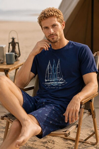 nisaNCa Sporty 100% Cotton Men's Pajama Set with Shorts - Men's Shorts Set - ...