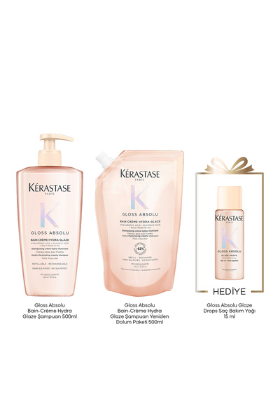 Kerastase Gloss Absolu Bain Crème Hydra-Glaze Refill Şampuan Seti Bain Crème ...
