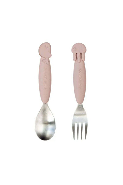 Done By Deer - Sea Friends - Stainless Steel Fork & Spoon Set - Pink