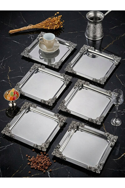 SEVA ÇELİK Stainless Steel Square Model 6 Pcs Silver Service and Presentation...