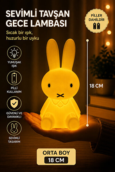MHRDESİNG Miffy Tavşan Gece Lambası Orta Boy 18 Cm Gün Işığı Pilli