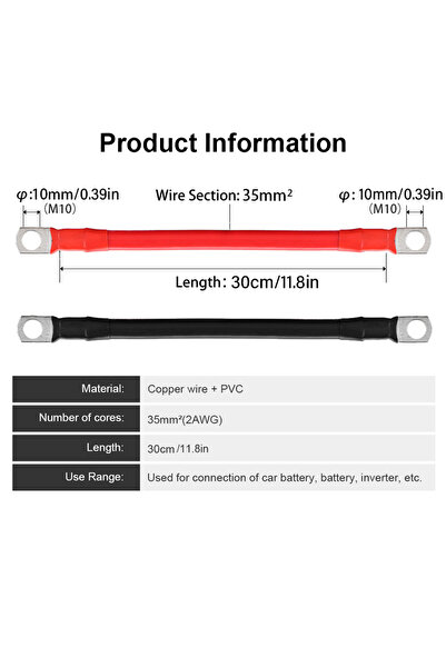 Choice1 2PCS 30CM 30/50CM 2AWG/4AWG PVC Pure Copper Cable Car Battery Connect...