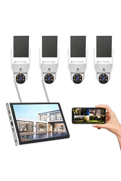 Spionescu Kit complet de supraveghere video cu 4 camere și încărcare solară, ...